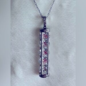 New 18” Sterling 5 Floating Diamond Chain and Pendant Necklace